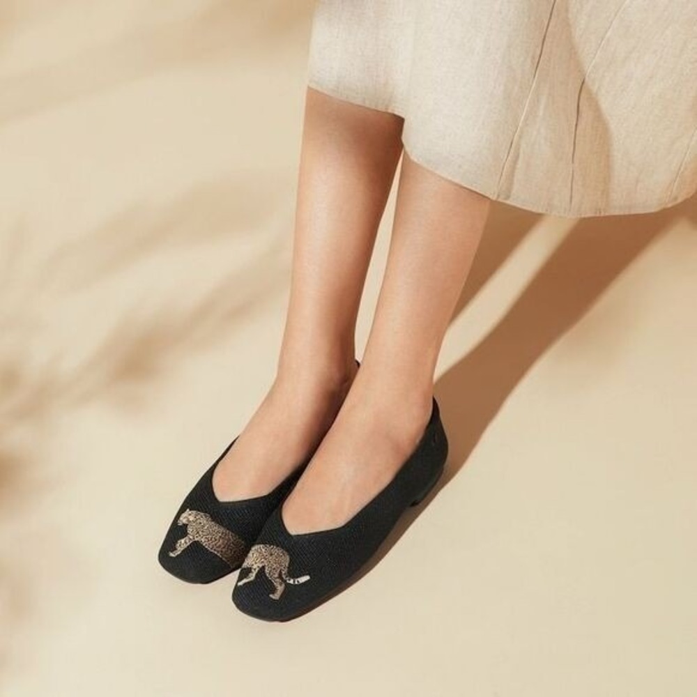VIVAIA Audrey Black Cheetah Ballet Flats‎ Animal Print Comfort Shoes EU/39 US/8